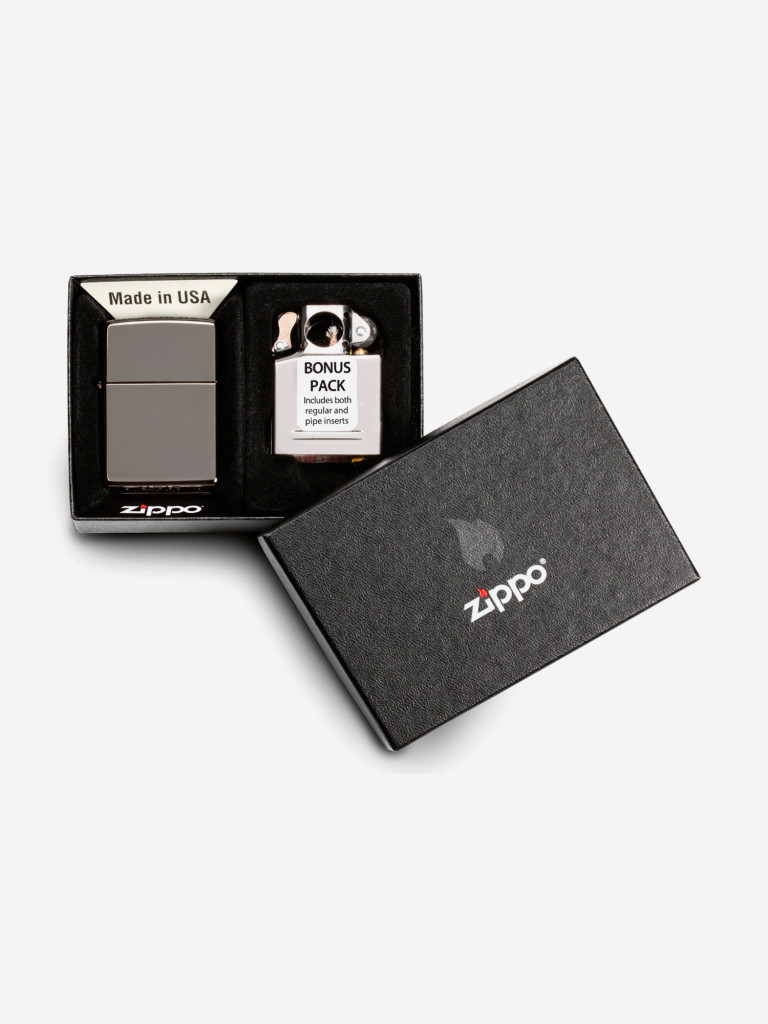 Подарочный набор ZIPPO: Зажигалка Black Ice и вставной блок для зажигалок для трубок