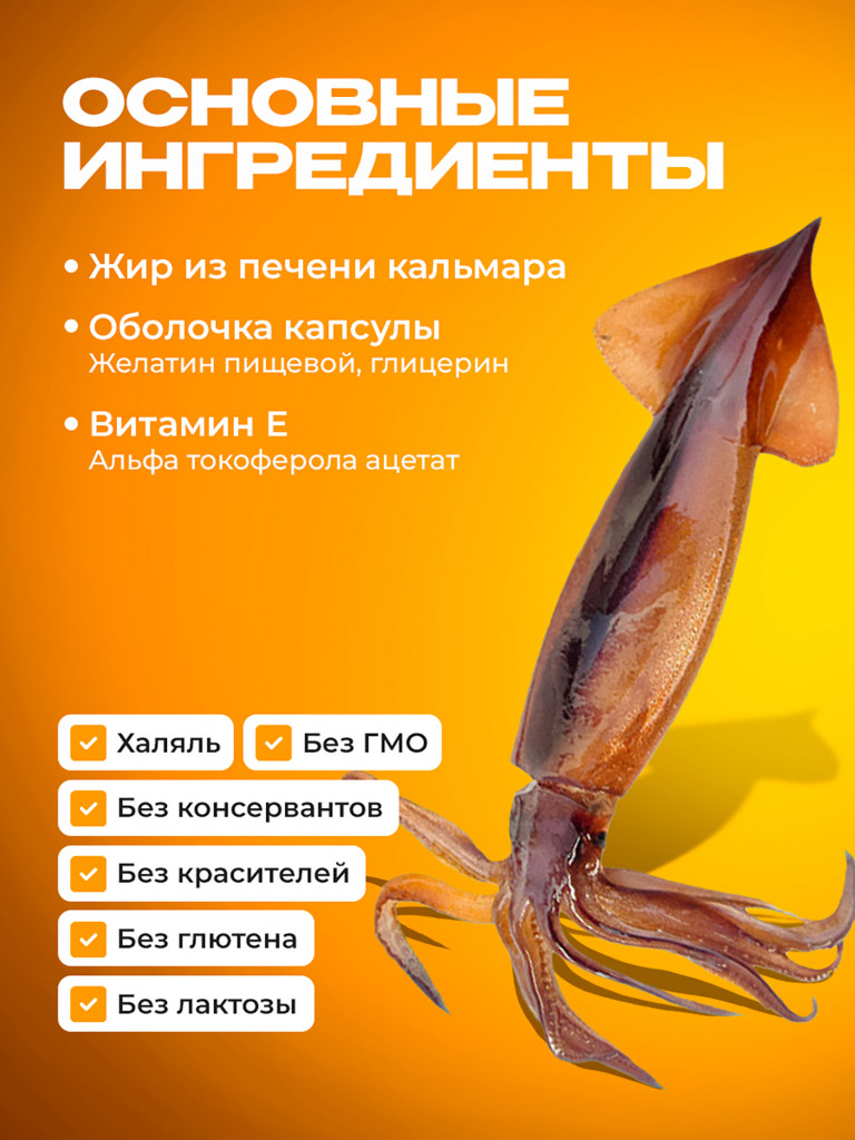 Омега 3 из печени кальмара с АГЭ комплексом, натуральный рыбий жир тихоокеанского происхождения, 1440 мг, 60 капсул / Доктор Море