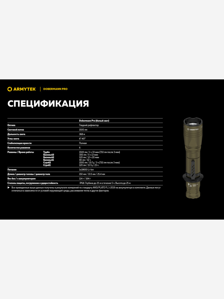 Фонарь светодиодный тактический Armytek Dobermann Pro Magnet USB, 1500 лм, холодный свет