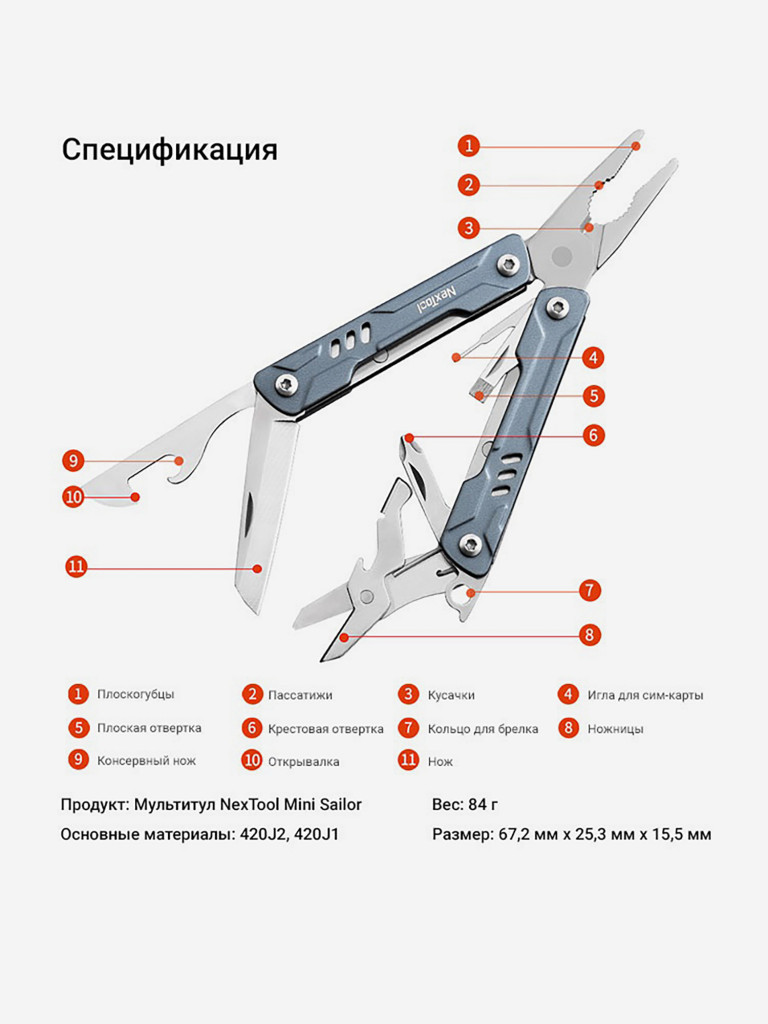 Мультиинструмент складной Nextool Mini Sailor, 10 функций