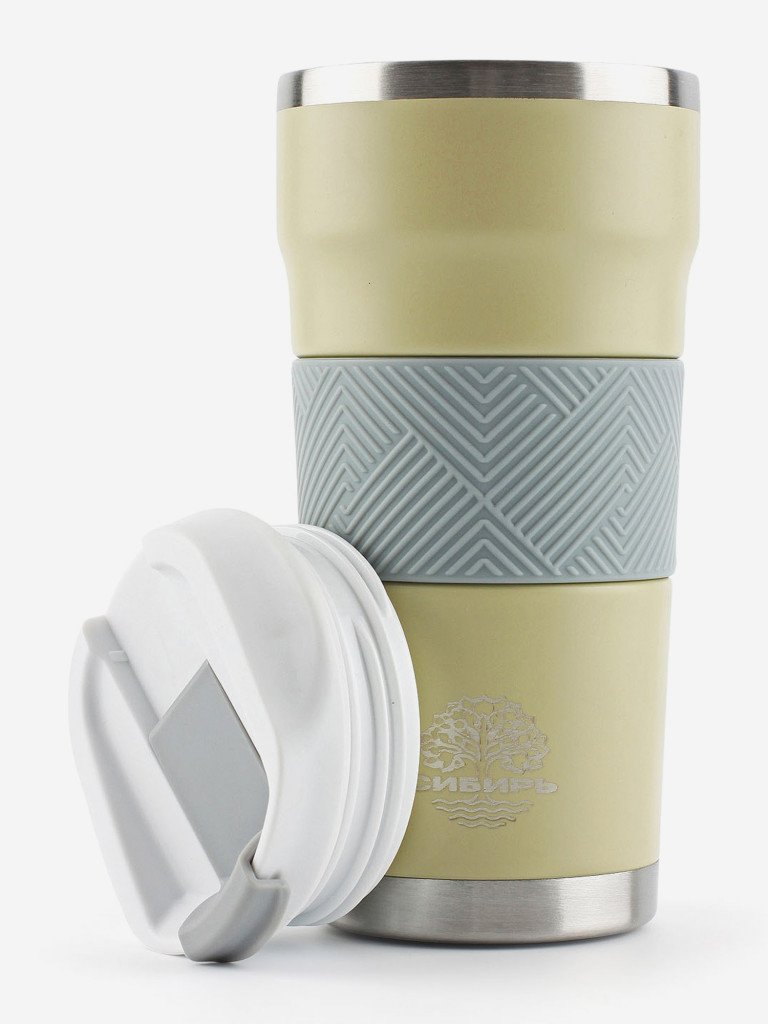 Термокружка женская 0,5л стальная СИБИРЬ "Песчаные дюны" с силиконовой вставкой серый
