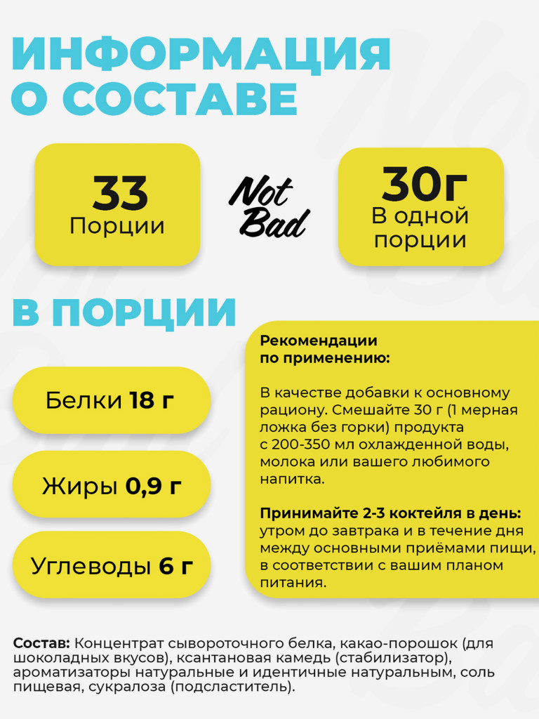 Протеин сывороточный, NotBad Whey Protein, 1000 г, Рафаэлло