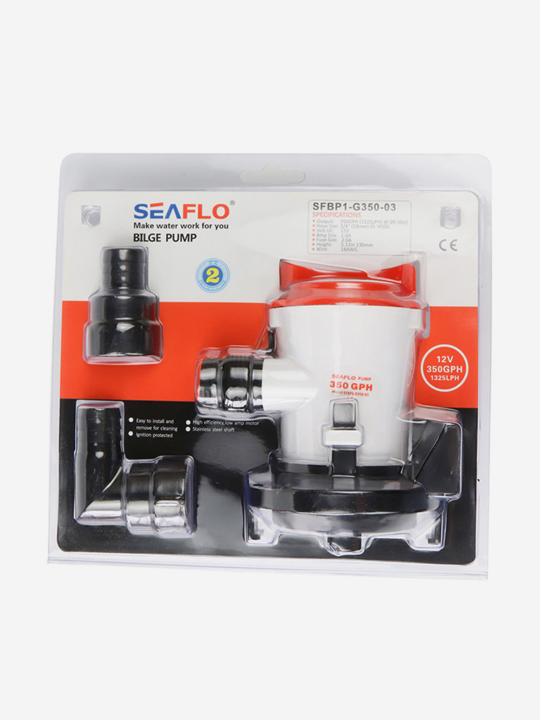 Помпа водооткачивающая SeaFlo 12V, 350 галлон/час, трюмная, патрубок 19 мм