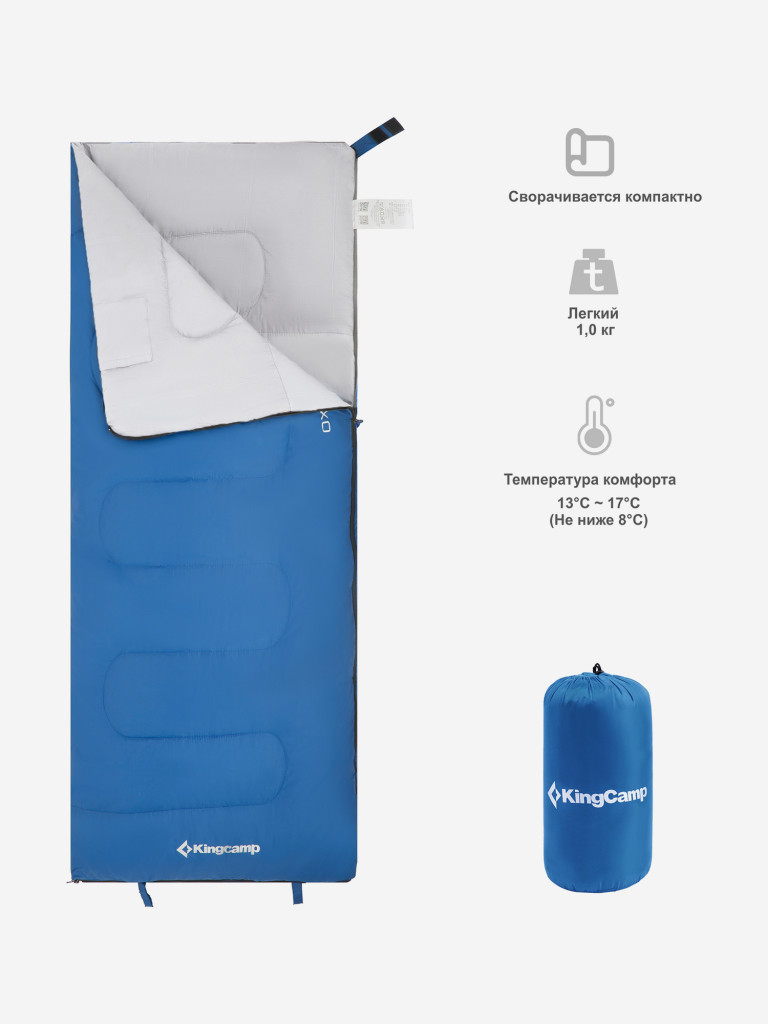 Спальный мешок KingCamp OXYGEN +8С левый, синий