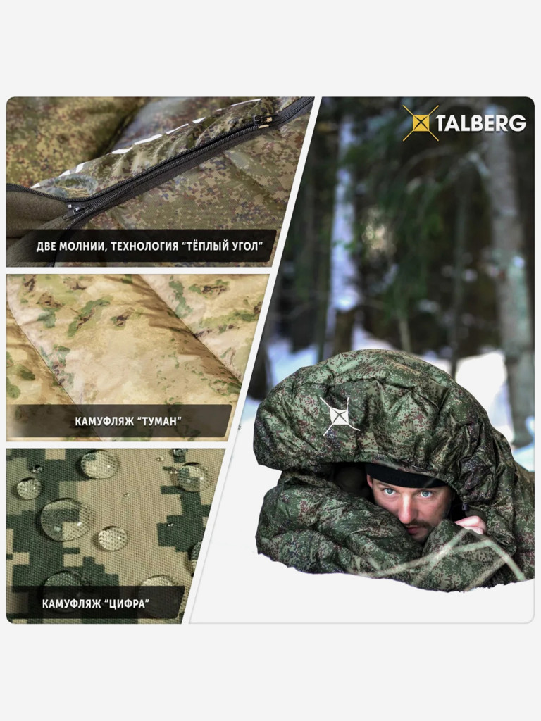 Спальный мешок туристический зимний Talberg FORESTER -26 С, цифра, правая молния