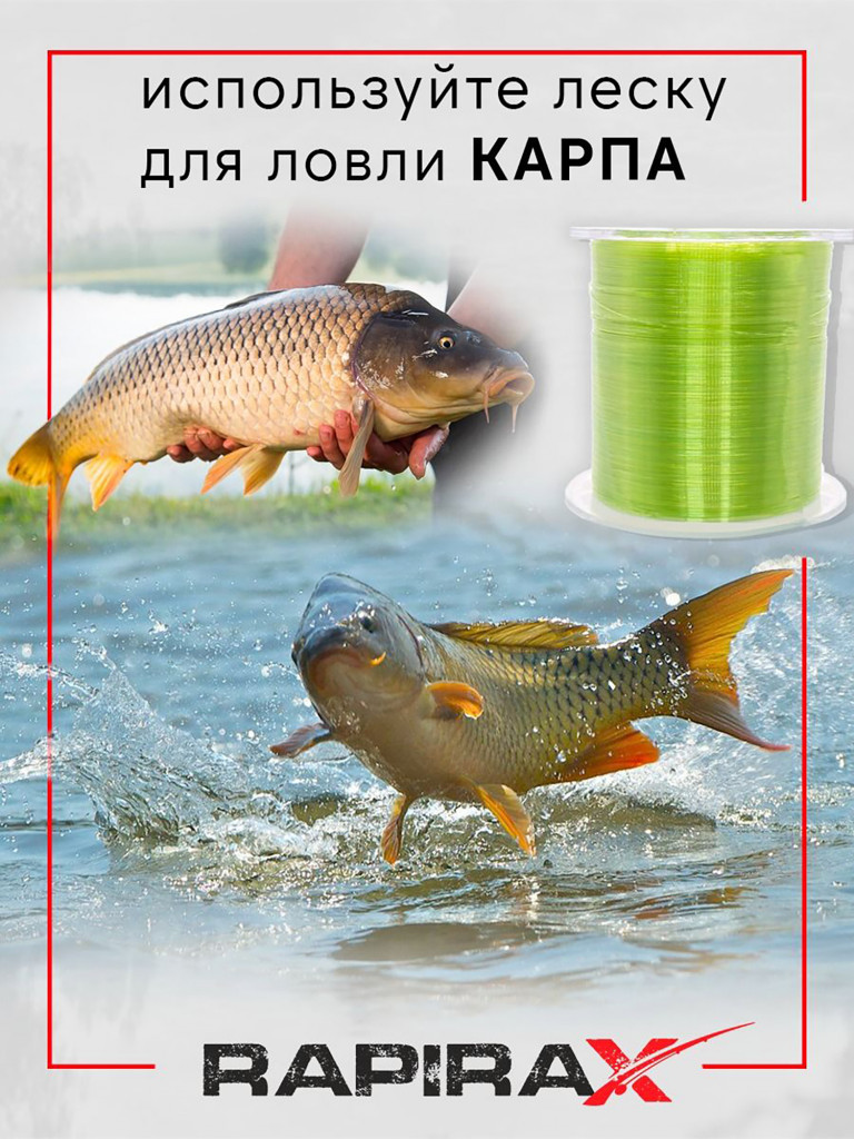Леска рыболовная RapiraX Carp 0.35мм 8.7кг 300м