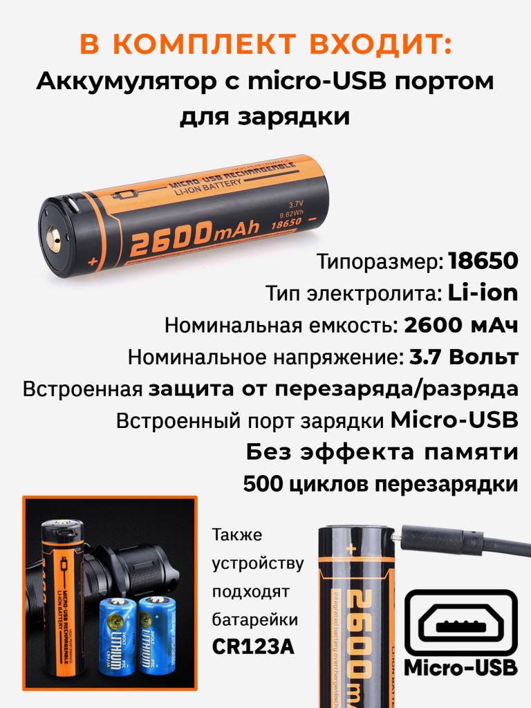 Фонарь FiTorch P30RGT тактический (USB зарядка, Power Bank)