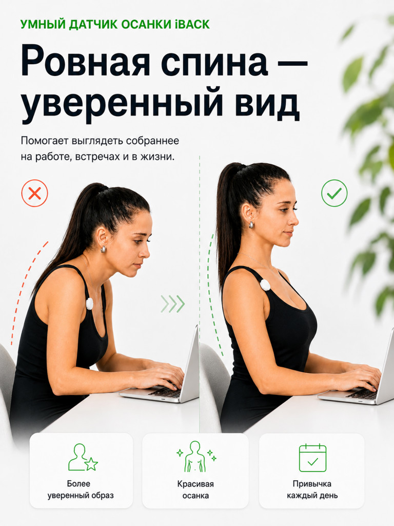 Умный датчик осанки iBACK электронный корректор с вибрацией и приложением
