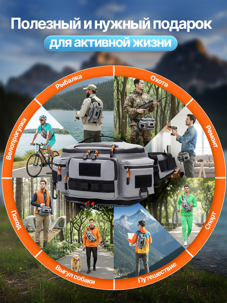 Сумка для рыбалки, ELLTT, R-3-1-3,тактическая, "серая"