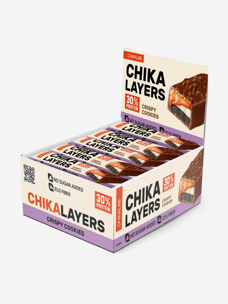 Протеиновые батончики 12 шт. LAYERS Chikalab со вкусом "Хрустящее печенье с двойным шоколадом", 60г. х 12шт.