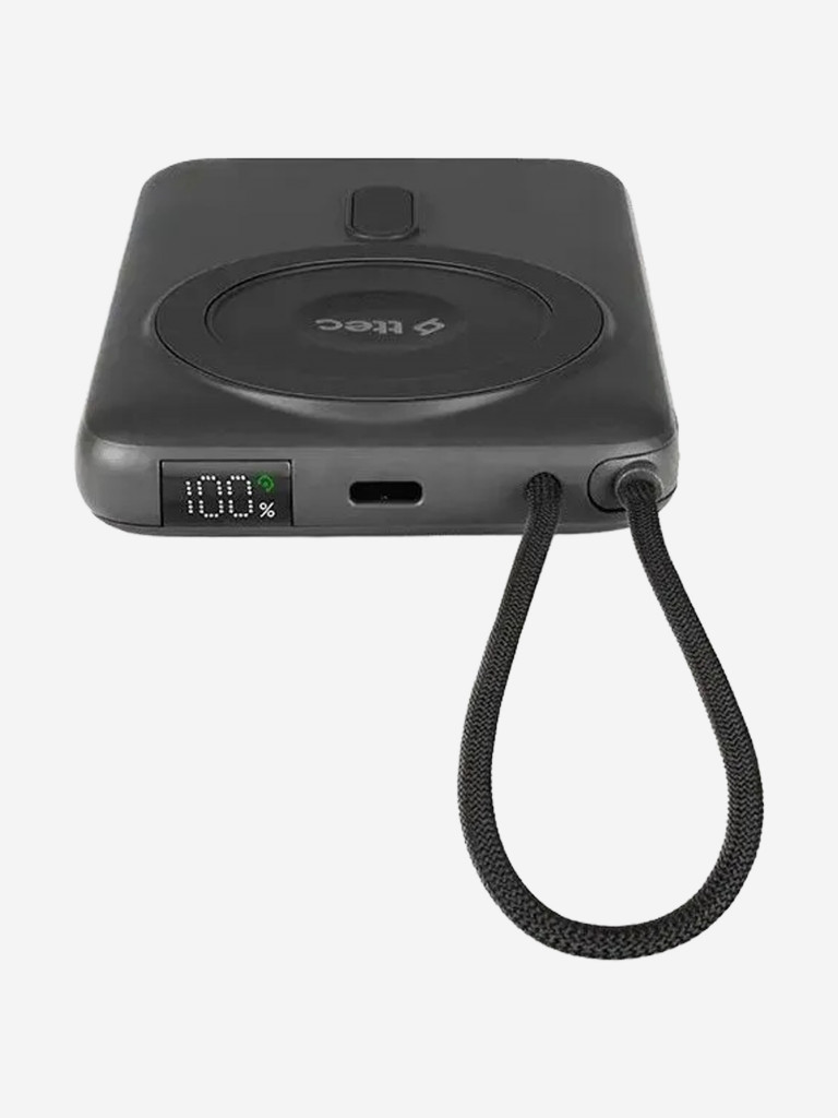 Внешний аккумулятор беспроводной TTEC Recharger M LCD 10000 mAh. MagSafe PD 20W Powerbank с кабелем USB-C и подставкой. Цвет: серый