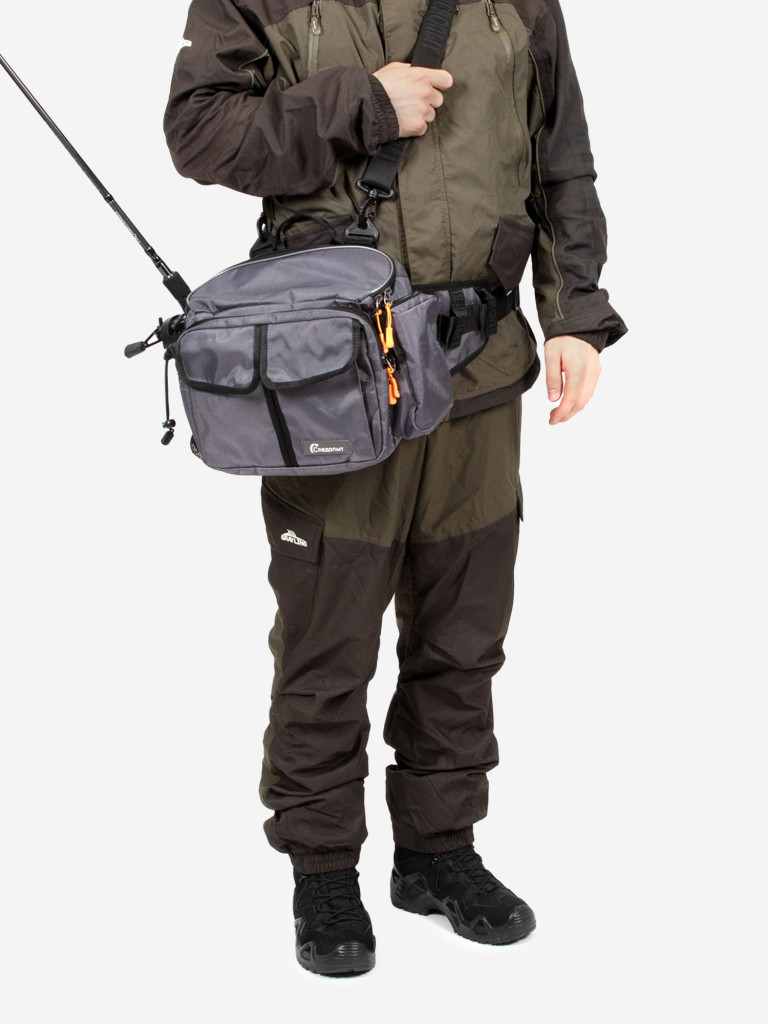 Сумка рыболовная Следопыт Fishing Hip Bag T2, 27х23х17 см, цвет серый.