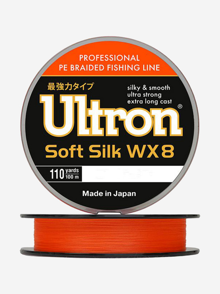 Плетеный шнур для рыбалки ULTRON WX 8 Soft Silk 0,16 мм, 13,0 кг, 100 м, оранжевый