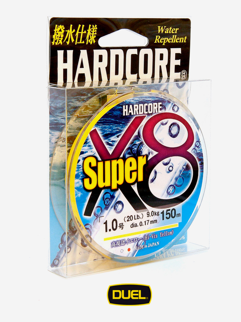 Плетеный шнур Duel Hardcore Super X8 hi-vis yellow 150 м #1.0 (0.17 мм) 9.0 кг