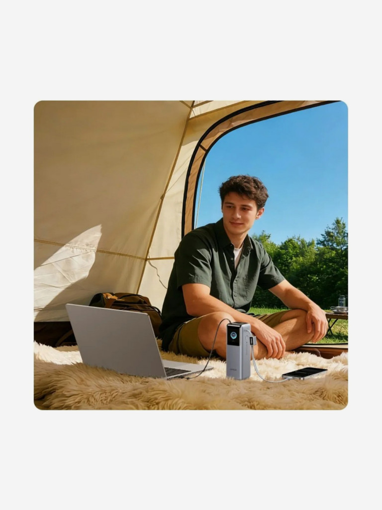 Портативный аккумулятор UGREEN PB728 (75702B) 200W Power Bank 25000mAh с двумя встроенными кабелями USB-C (ССС)