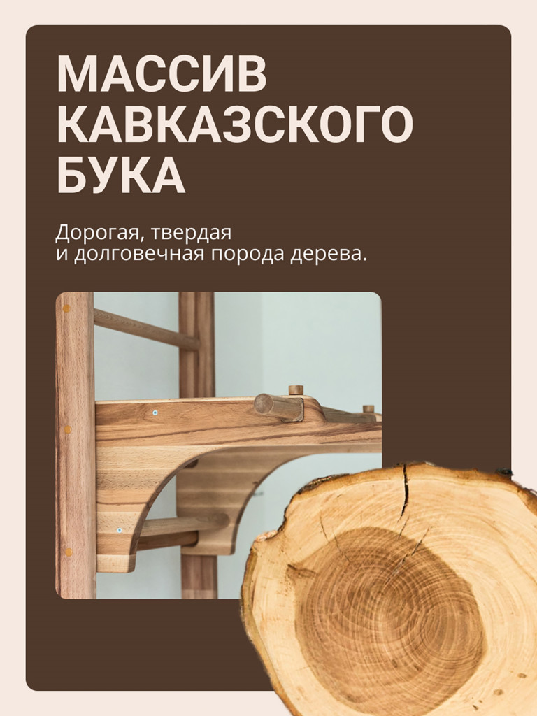 Шведская стенка BackWood с турником, брусьями из массива бука, покрыта маслом, 270 см.