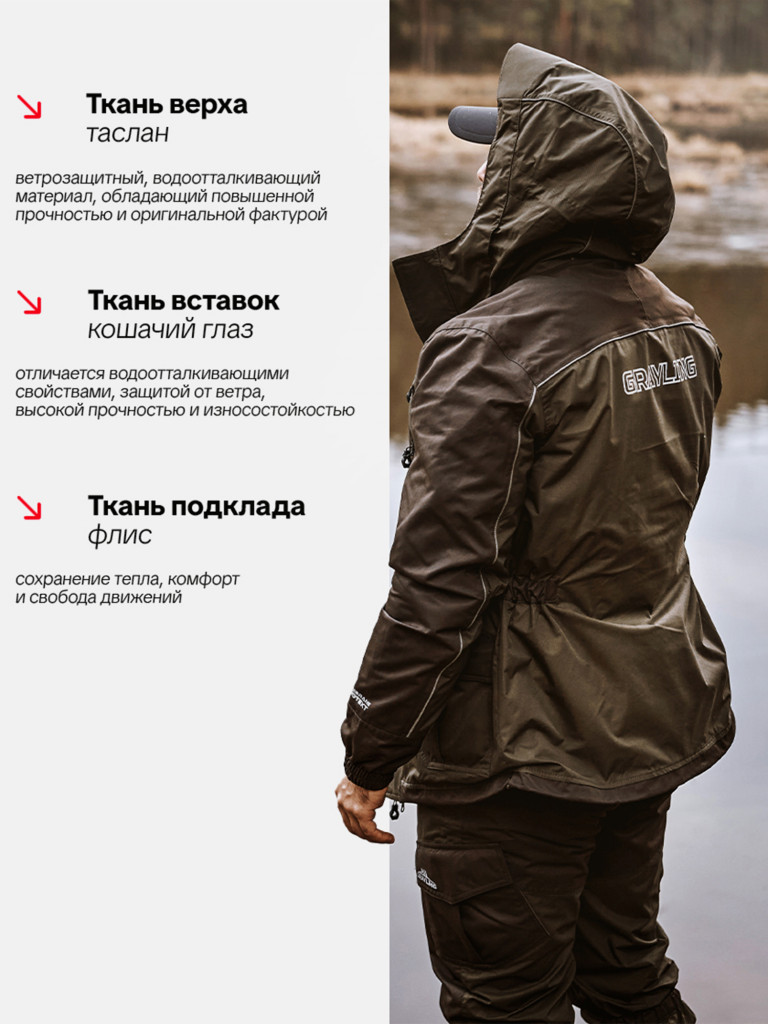 Костюм для рыбалки Скат V2 GRAYLING демисезонный темный хаки