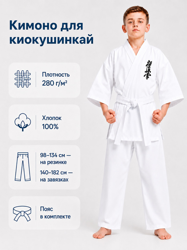 Кимоно для киокушинкай Стандарт Плюс детское, белое, Символон