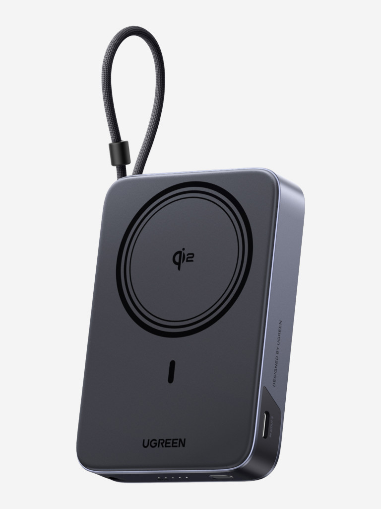 Внешний аккумулятор UGREEN PB568 (65176B) Magnetic Power Bank 10000mAh 30W USB-C с портом USB-C 15W Qi2, встроенным UBS-C кабелем, подставкой