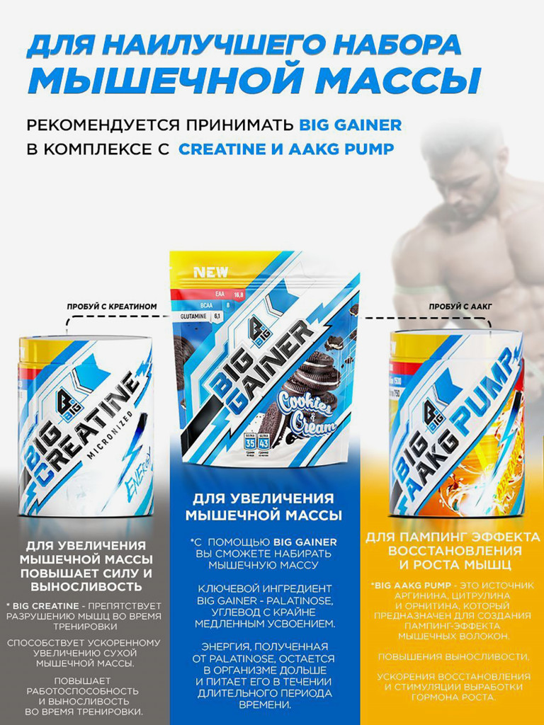 Гейнер BIGSNT BIG GAINER для набора мышечной массы высокобелковый / 2.8 кг, Печенье Орео