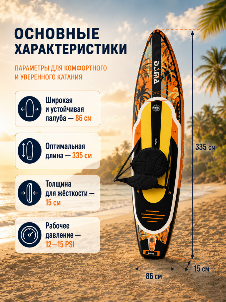 Сапборд двухслойный DAMA MONCHORIA Orange 335 см