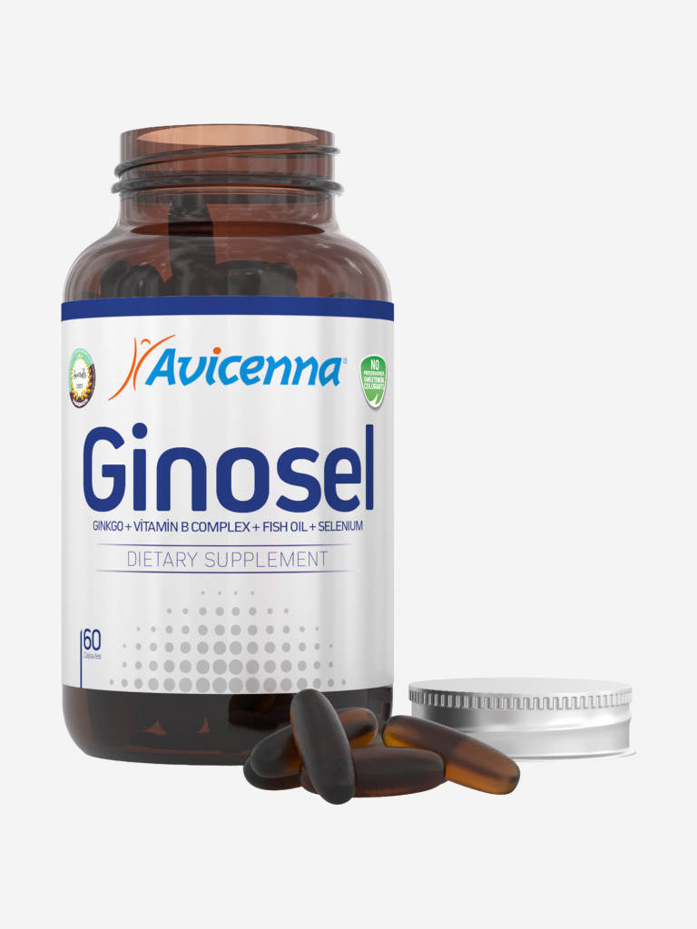 Комплекс Avicenna® Ginosel (гинкго билоба, селен, омега-3 и витамины группы В) для активности мозга, 60 капсул