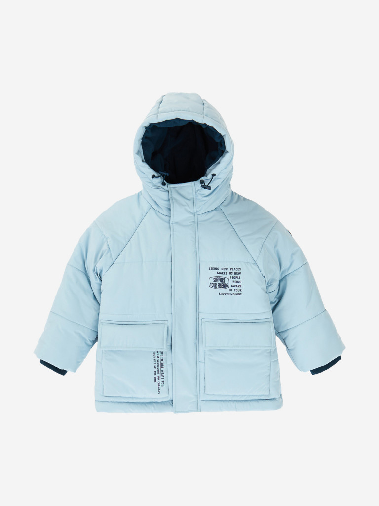 Куртка зимняя водоотталкивающая с капюшоном и манжетами голубая для мальчика Button Blue