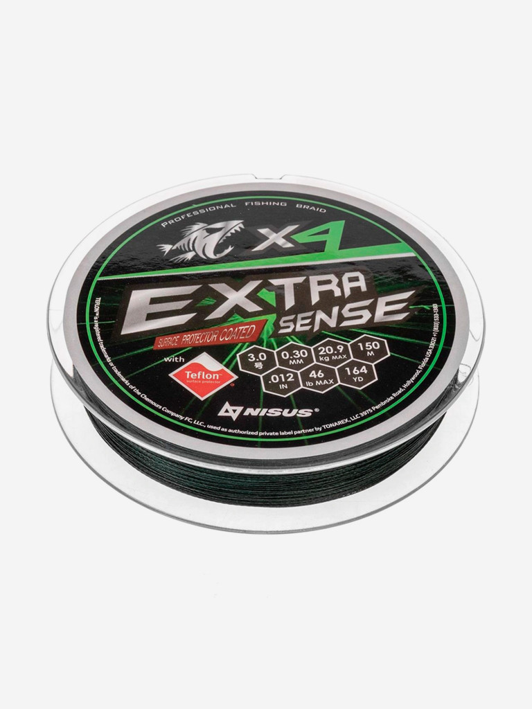 Шнур плетеный для рыбалки Helios Extrasense X4 PE, 150м, 0,30мм, 20,9кг, зеленый