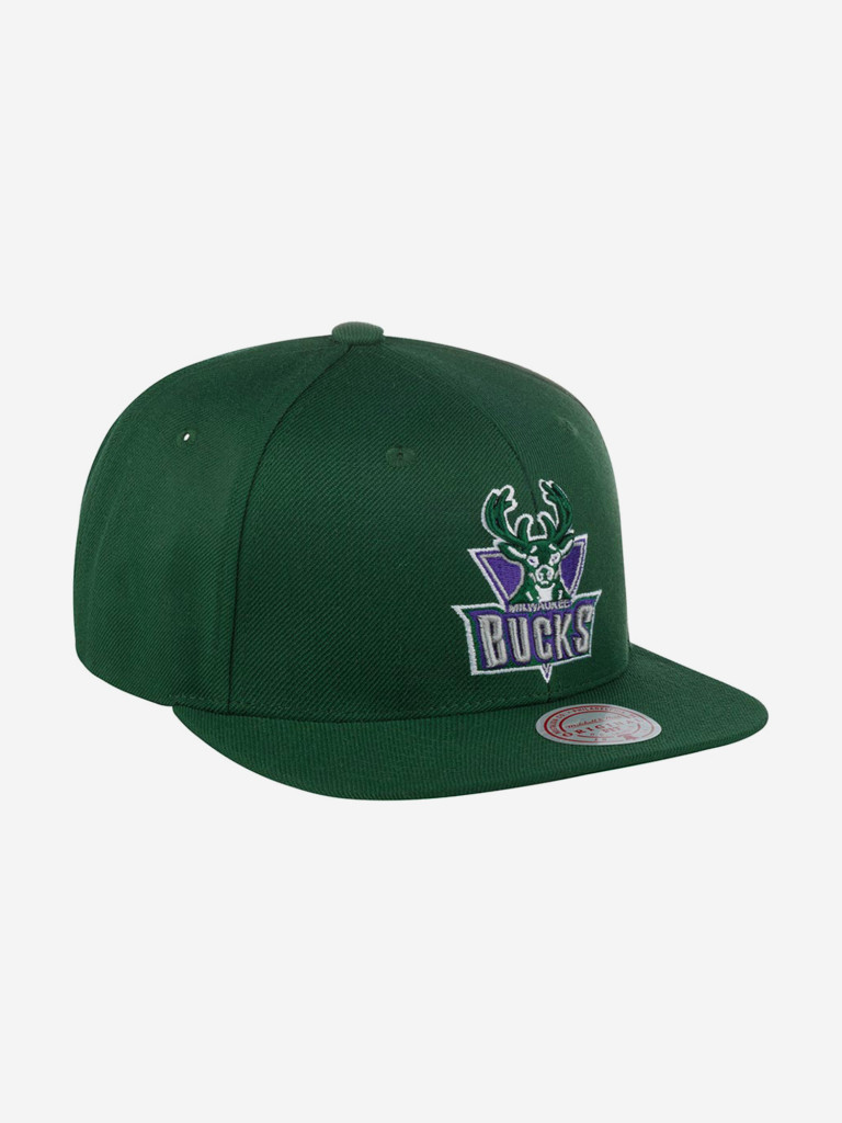 Бейсболка с прямым козырьком MITCHELL NESS HHSS3258-MBUYYPPPGREN Milwaukee Bucks NBA