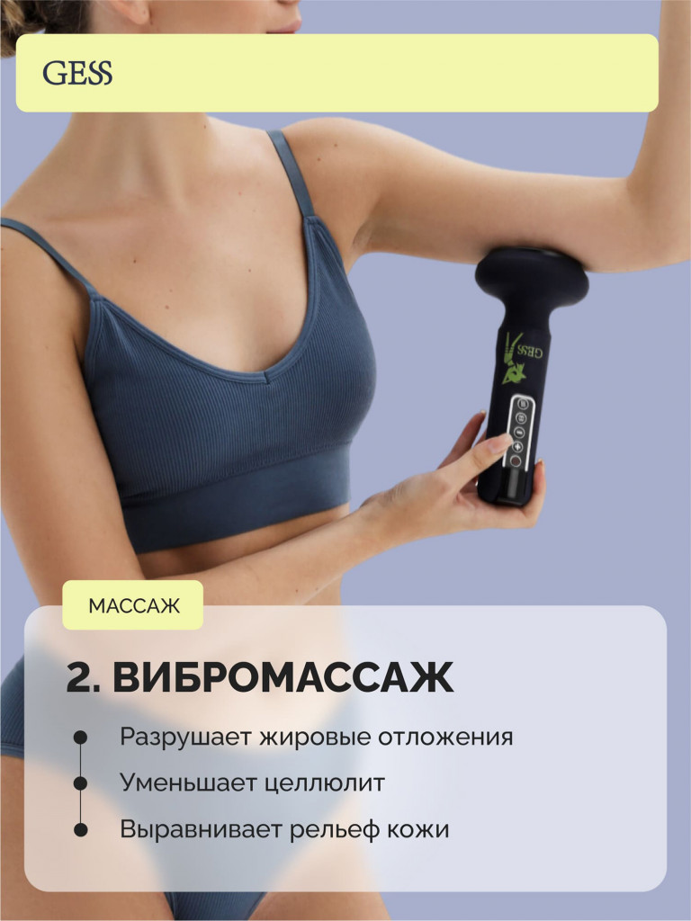 Вакуумный антицеллюлитный массажер для тела GESS Body HIT, 12 режимов, прогрев
