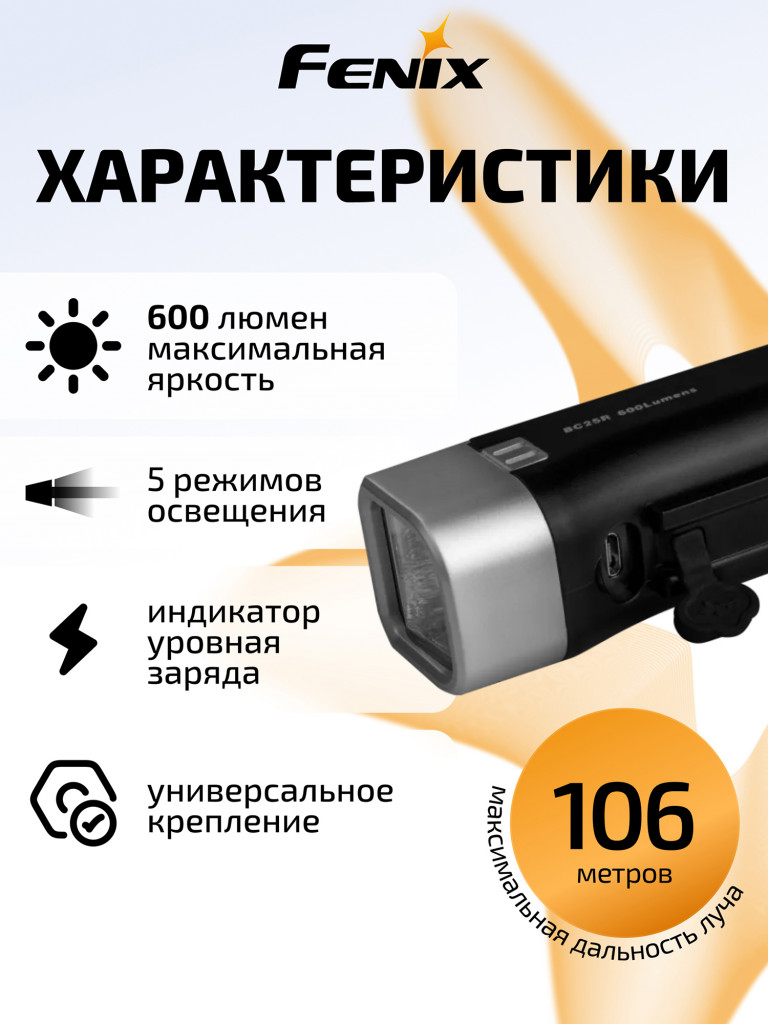 Велофара Fenix BC25R, Cree XP-G3