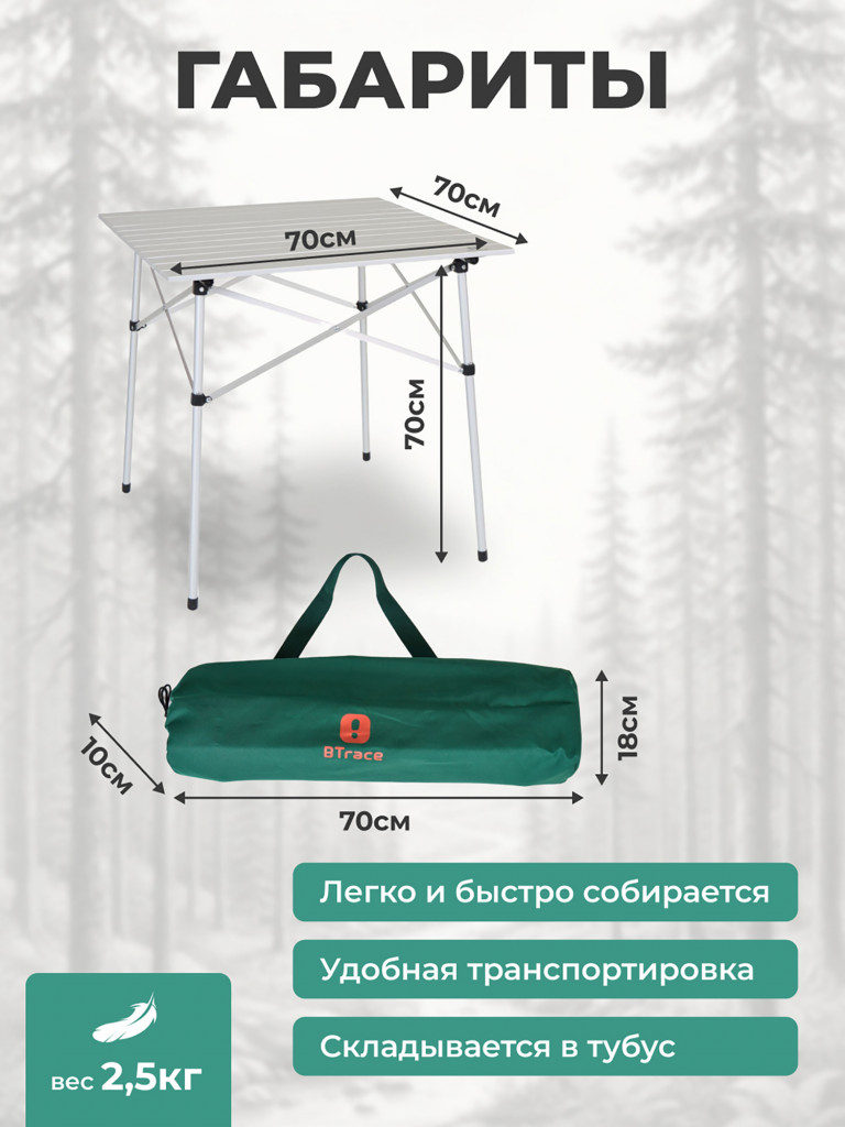 Стол кемпинговый BTrace складной Quick table 70