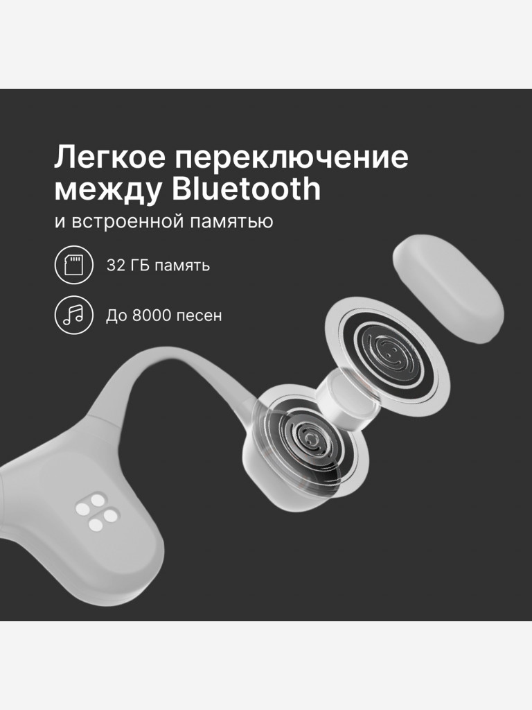 Беспроводные водонепроницаемые наушники с костной проводимостью Mojawa Run Plus Gray