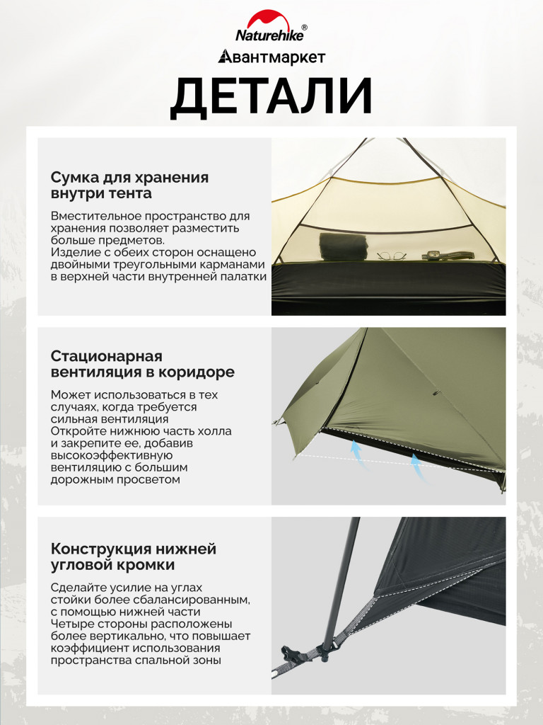 Палатка Naturehike Mongar CNK2550WS037 20D трехместная