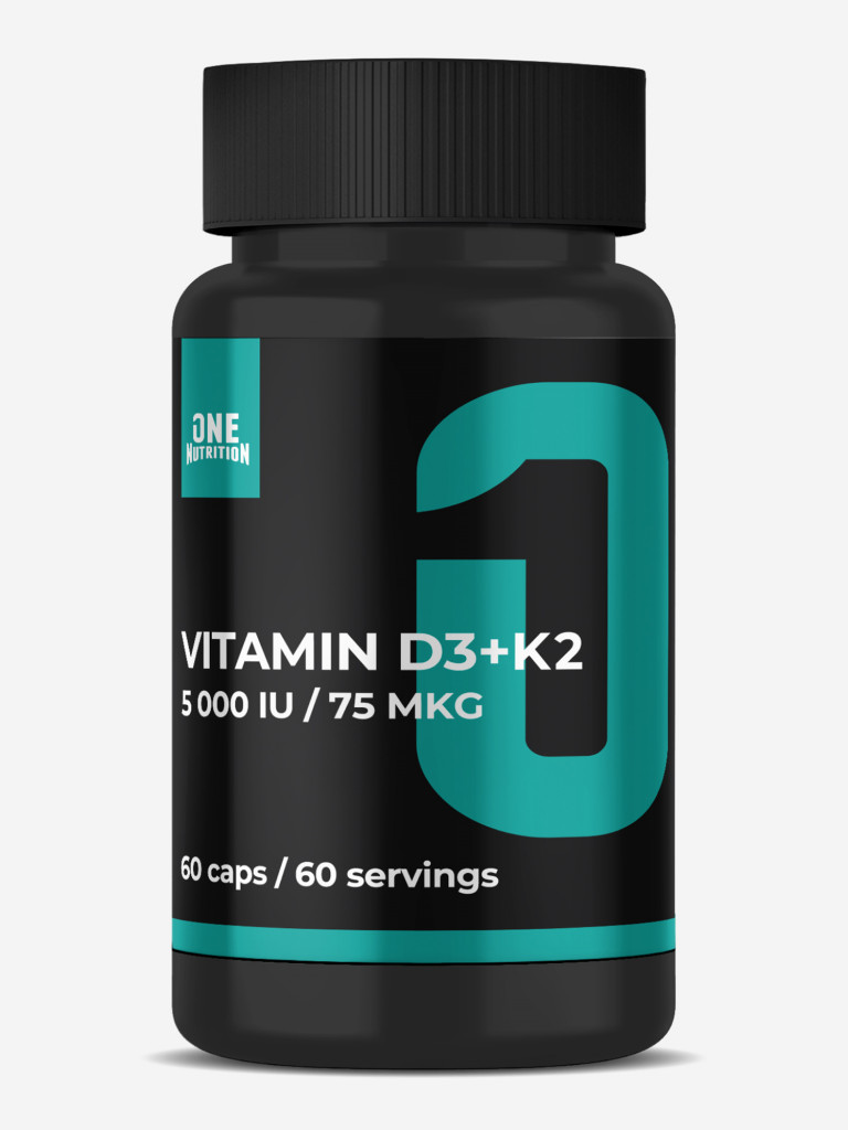 Витамин D3+K2, One Nutrition, 5000 IU, 75 мкг, 60 капсул