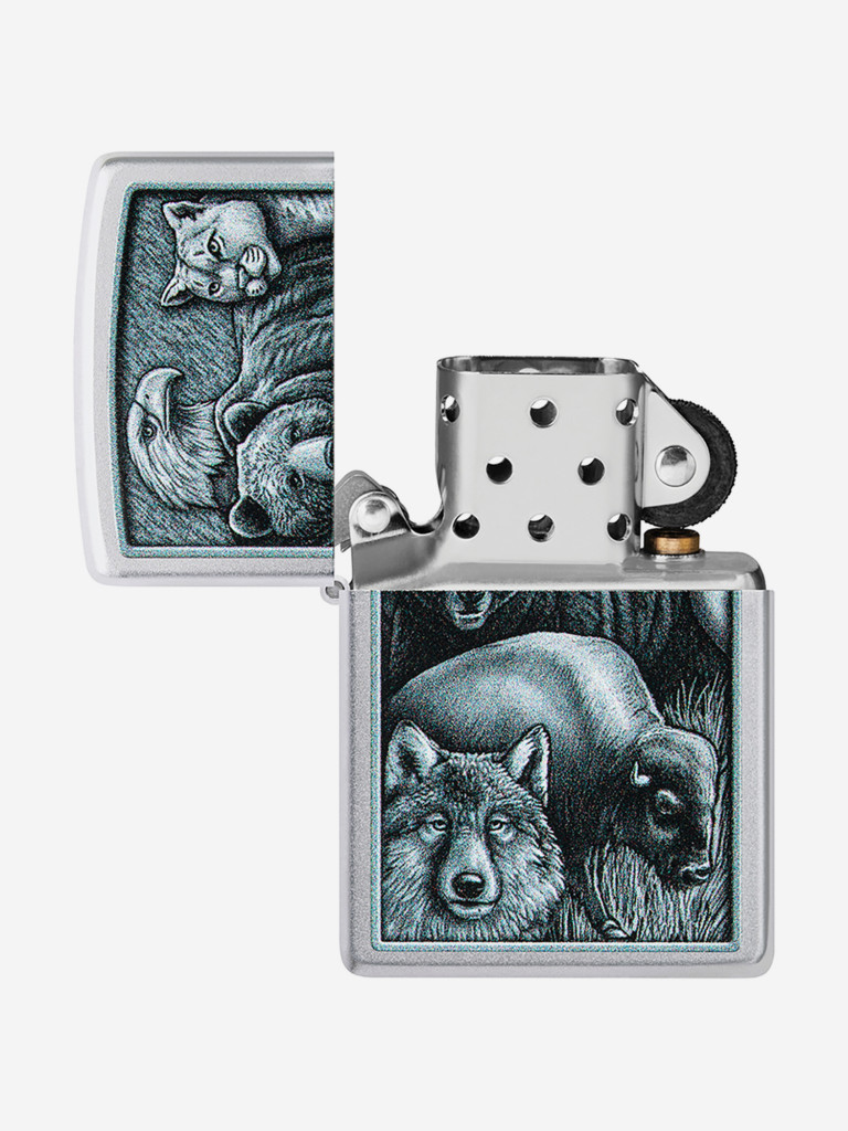 Зажигалка бензиновая ветроустойчивая Zippo Animal Kingdom Design Satin Chrome