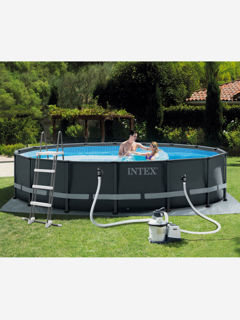 Бассейн каркасный Intex, 488х122 см, фильтр-насос песчаный 5.7м³, лестница, подстилка, тент