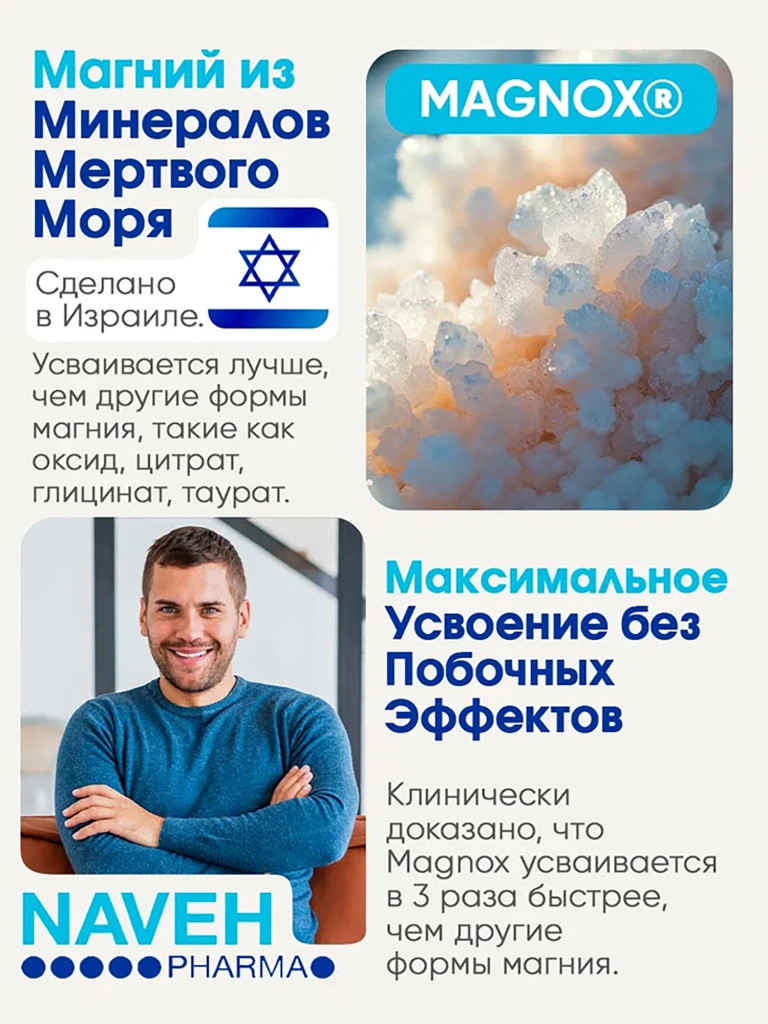 Магний для взрослых MAGNOX 520 мг, для сердца и сосудов, 60 капсул