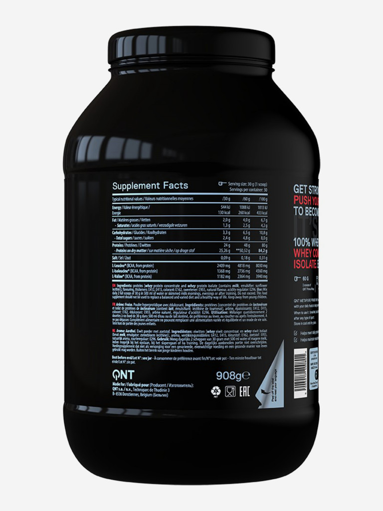 Сывороточный протеин для набора мышечной массы, изолят протеина QNT PRIME WHEY 908g Strawberry