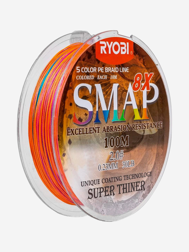 Шнур плетеный для рыбалки Ryobi SMAP PE8X, 100м, 0,235мм, 14кг, мультиколор