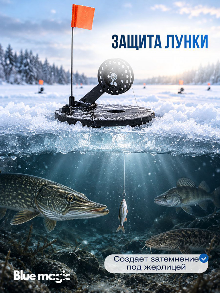 Жерлицы Blue Magic для зимней рыбалки оснащенные на пластиковой стойке в сумке 10 шт на щуку