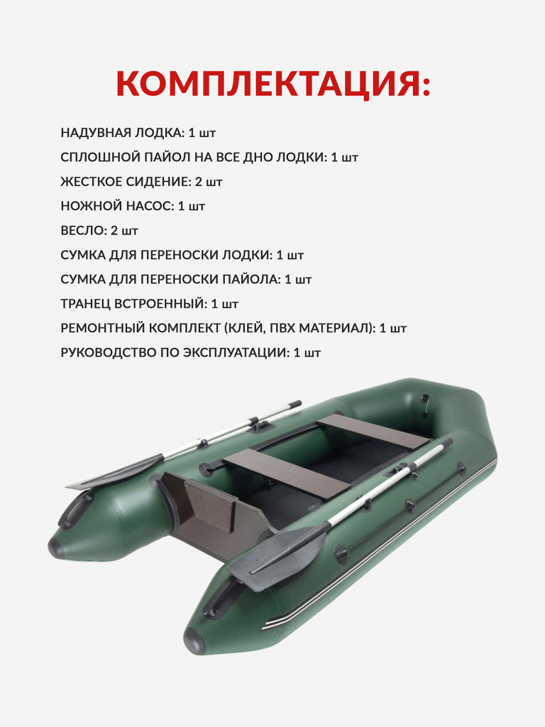 Лодка ПВХ надувная под мотор Yukona 280 TLЛЮКС двухместная с жестким дном, зеленая