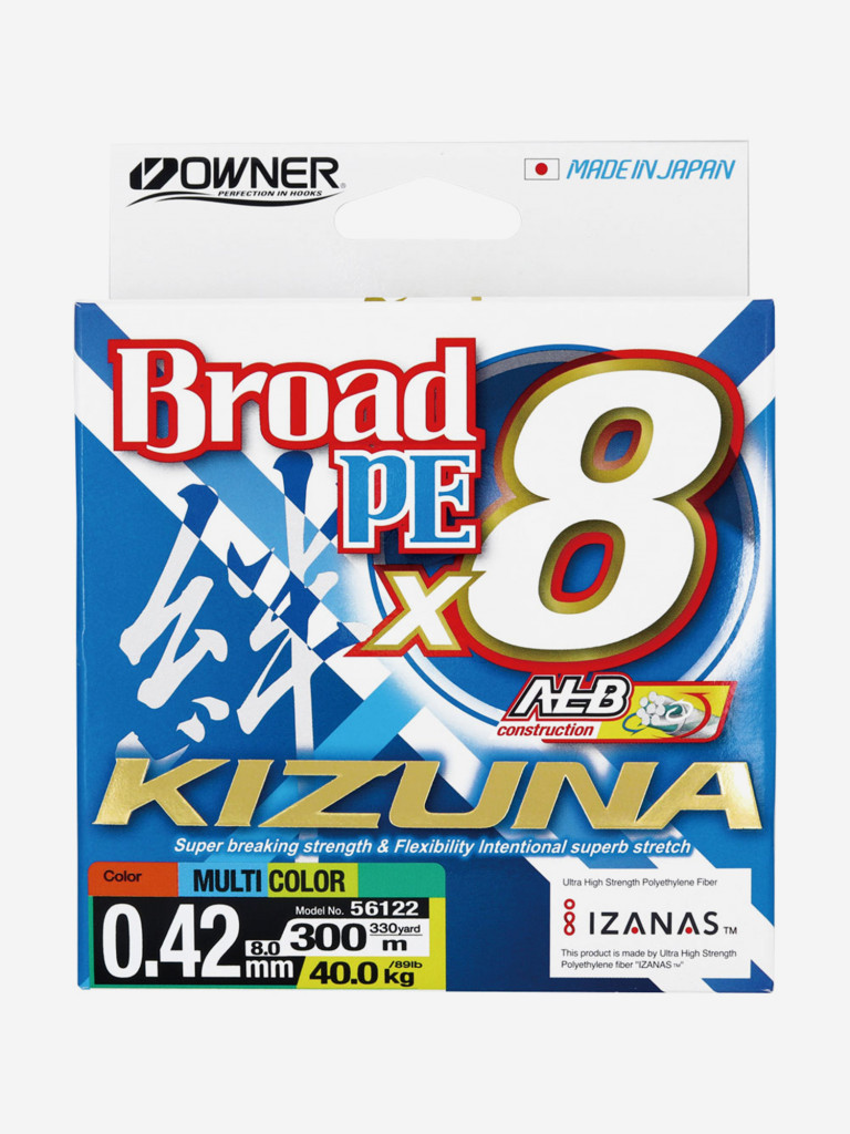 Шнур OWNER Kizuna X8 Broad PE multi color 10м 300м 0,42мм 40кг