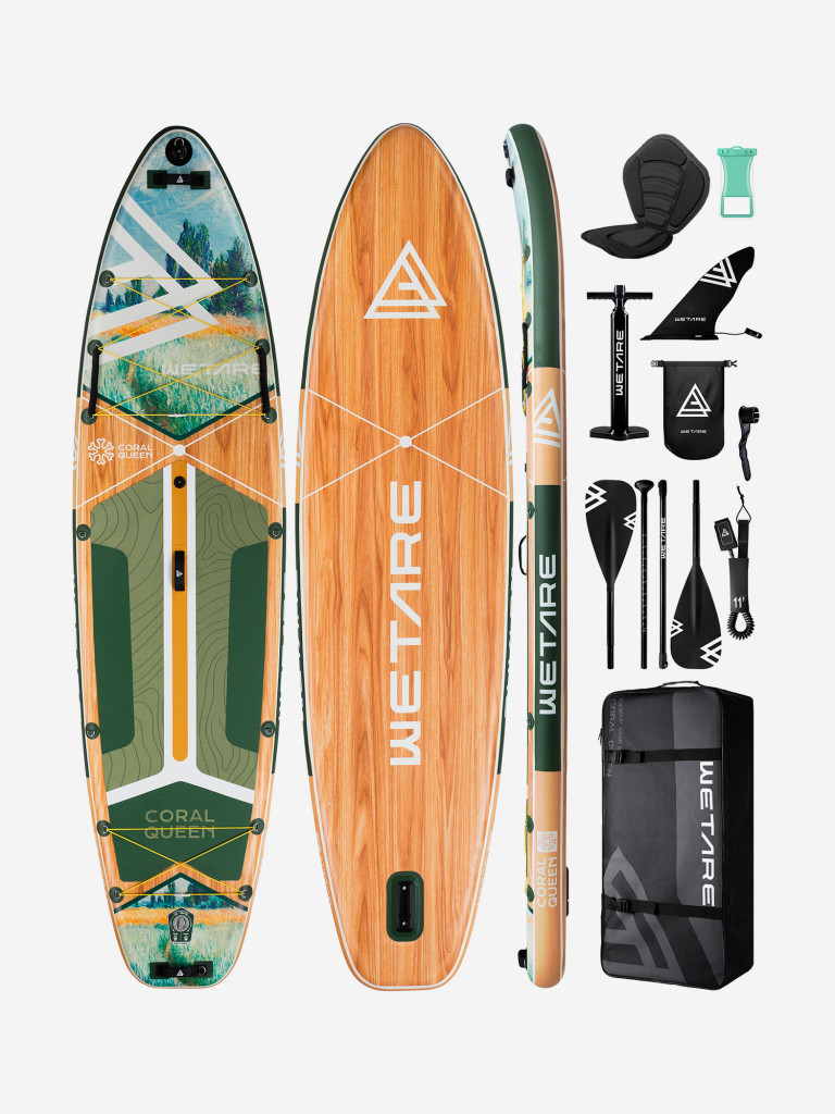 Надувной сапборд WETARE Coral Queen GREEN PRO 11'6" (351×89×15 см), с сиденьем