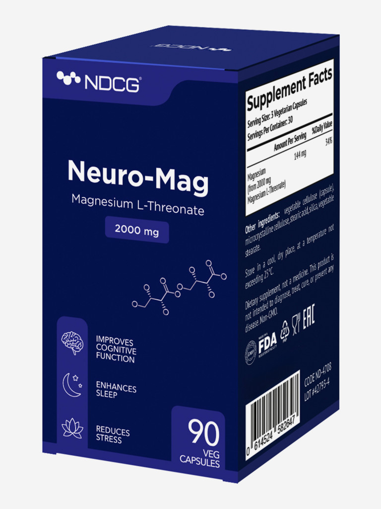 Магний L-треонат Neuro-Mag Magnesium L-Threonate NDCG, 90 капсул