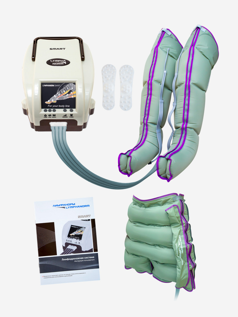 Лимфодренажный массажер LymphaNorm Smart, комплект с манжетами для ног размера XL и шортами