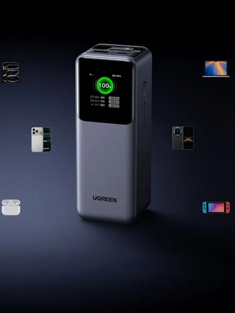Внешний аккумулятор UGREEN PB726 (95670B) 165W Power Bank 20000mAh USB-C&USB-A с выдвижным кабелем (ССС)