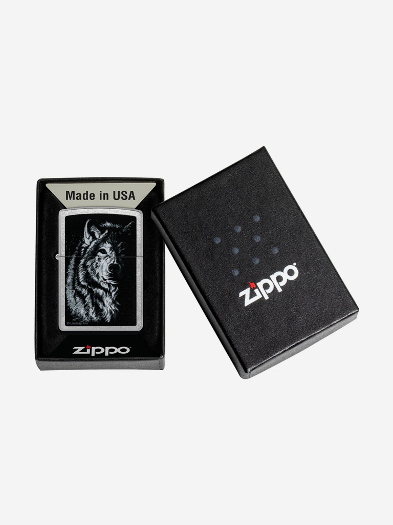 Зажигалка бензиновая ветроустойчивая Zippo Shadow Wolf Street Chrome