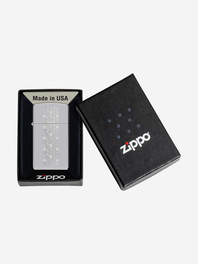 Зажигалка бензиновая ветроустойчивая Zippo Slim Honeycomb Design High Polish Chrome