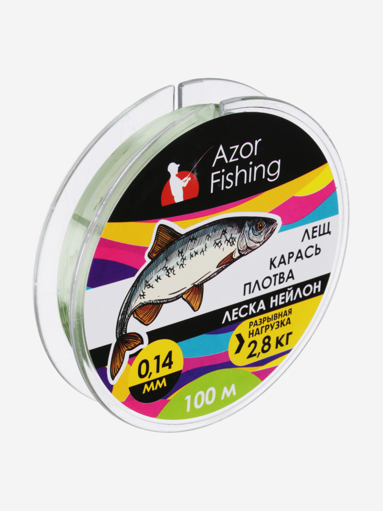 AZOR FISHING Леска "Лещ, Карась, Плотва", нейлон, 100м, 0,14мм, 2,8кг, зеленая
